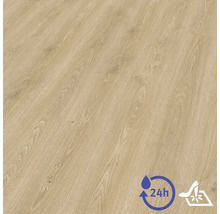 Laminatboden in Eichenoptik mit strukturierter Oberfläche, 24 Stunden wasserresistent und stoßfest.