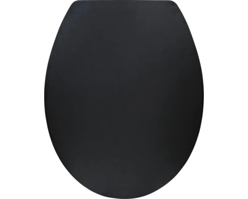 WC-Sitz in Schwarz, ovale Form, geschlossener Deckel.