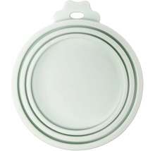 Couvercle universel en silicone pour boîtes de conserve avec plusieurs tailles de bagues et une languette.