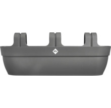 elho Balkonkasten aus Kunststoff mit integrierten Halterungen für das Geländer, elho Logo.