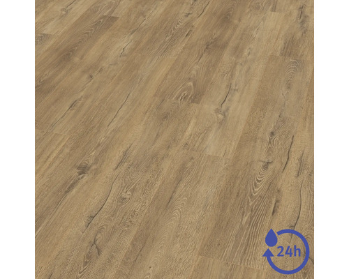 Laminatboden in Holzoptik mit strukturierter Oberfläche und 24 Stunden Wasserschutz.