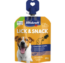 Vitakraft Lick et Snack pâté de foie pour chiens, sachet de 60 grammes, bouchon en coeur, recyclable, hypocalorique et sans céréales.