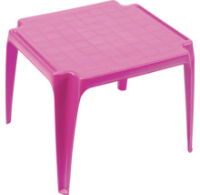 Quadratischer Kindertisch aus Kunststoff in Pink mit strukturierter Tischplatte.