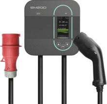EM2GO Elektroauto Ladestation mit Display, CEE Stecker und Typ 2 Ladestecker zur Wandmontage für Elektrofahrzeuge.