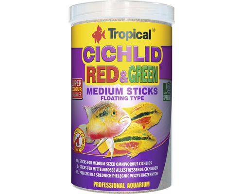 Bâtonnets de nourriture Tropical Cichlid Red&Green Medium Sticks 1 l