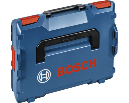 Coffret de transport Bosch L-BOXX en plastique avec poignée et fermetures à clic.