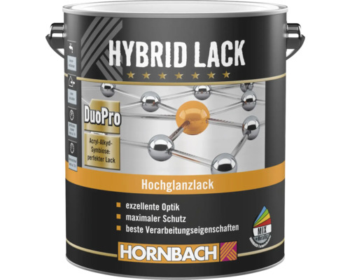 Vernis hybride Hornbach DuoPro brillant, symbiose acrylique-alkyde, à base d eau, pour intérieur et extérieur.
