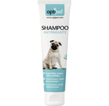 Optipet Antiparasit Hundeshampoo in der Tube gegen Flöhe, Zecken, Läuse und Milben mit einer Abbildung von einem Mops.