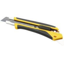 Cutter Olfa jaune et noir avec poignée ergonomique et lame sécable.