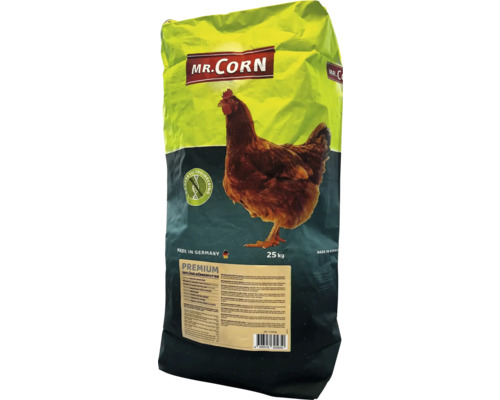Mr. Corn Premium Geflügelkörnerfutter 25 Kilogramm, ohne Gentechnik, hergestellt in Deutschland.
