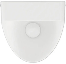 Draufsicht auf ein wandhängendes Toilettenbecken aus weißer Keramik in ovaler Form.