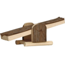 Holzwippe für Kleintiere aus Naturholz mit Rinde.