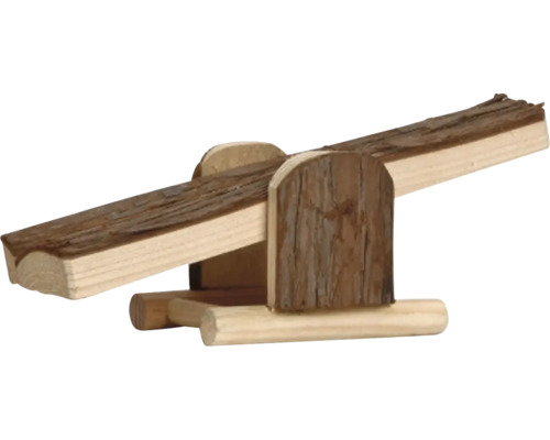 Holzwippe für Kleintiere aus Naturholz mit Rinde.