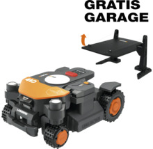 Tondeuse robot Worx Landroid avec quatre roues motrices, technologie Vision et un garage gratuit assorti.
