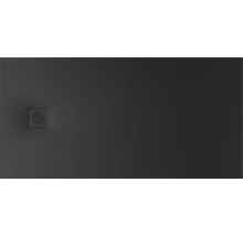 Receveur de douche rectangulaire en anthracite avec une surface mate et un cache-bonde carré au motif en étoile.