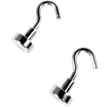 Zwei Magnethaken aus verchromtem Metall in Silber.