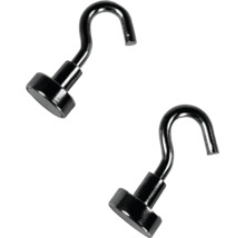Zwei silberne Magnethaken aus Metall mit runder Basis.