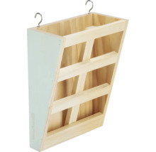 Heuraufe aus unbehandeltem Holz mit zwei Metallhaken zum Einhängen für Kleintiere.