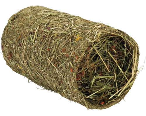 Heutunnel für Nager aus getrocknetem Gras und Kräutern zum Knabbern und Verstecken.