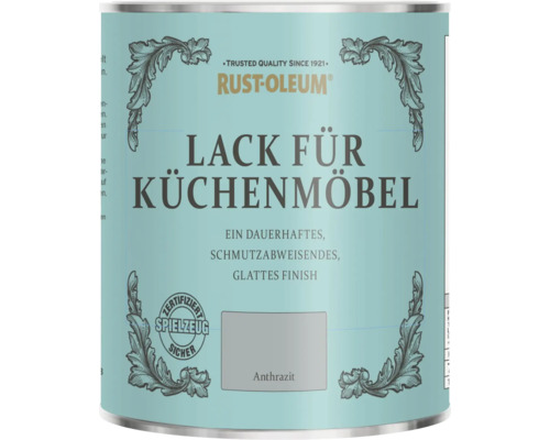 Rust-Oleum® Küchenmöbellack Anthrazit 750 ml Dose Rust-Oleum Lack für Küchenmöbel in Anthrazit, Rust-Oleum Logo, zertifiziert spielzeugsicher, für ein schmutzabweisendes und glattes Finish.