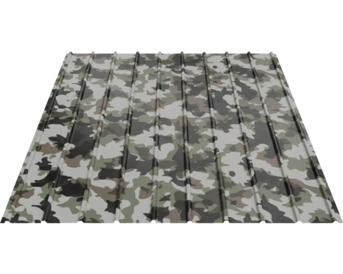 Tôle trapézoïdale avec motif camouflage pour toit et mur.
