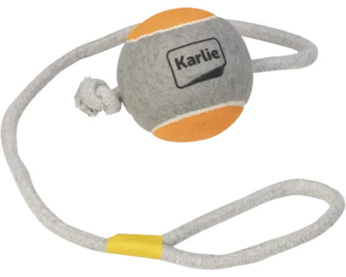 Jouet pour chien Karlie corde à lancer avec balle gris-orange et dragonne
