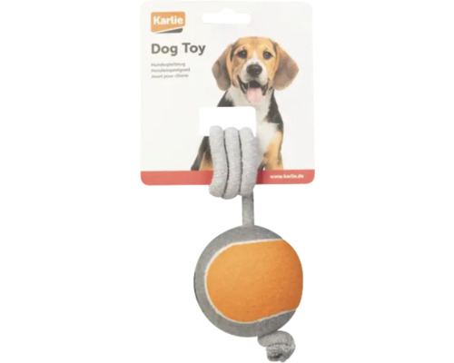 Balle de tennis avec corde 8 cm, jaune Jouet pour chien Karlie corde avec balle de tennis en tissu, Karlie Logo.