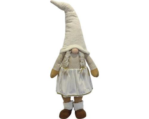 Stoffpuppe Wichtelmädchen mit Mütze, Zöpfen und Rock, Weihnachtsdekoration aus Textil