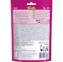 Dos de l emballage de friandises pour chats Vitakraft Crispy Crunch, coussins avec fourrage crémeux, sans sucre, 180 grammes, Vitakraft Logo.