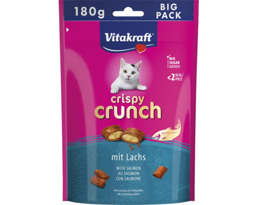 Friandises pour chats Vitakraft Crispy Crunch au saumon, 180 grammes, sans sucre ajouté, moins de 2 kilocalories par pièce.