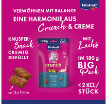 Vitakraft Crispy Crunch Katzensnack mit Lachs, 180 Gramm Big Pack, knusprige Kissen mit cremiger Füllung, circa 12 mal 7 Millimeter.