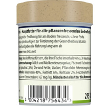 Dos de l'emballage de nourriture Tetra pour poissons de fond herbivores avec ingrédients, conseils d'alimentation et code-barres.