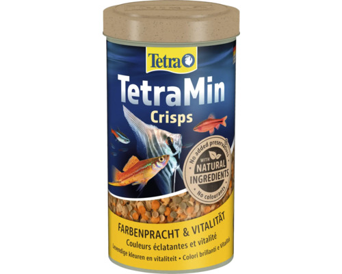 Nourriture TetraMin Crisps pour poissons d'ornement avec ingrédients naturels sans conservateurs ni colorants pour les couleurs et la vitalité.