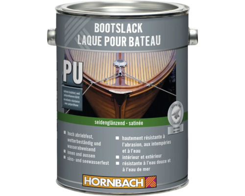HORNBACH Bootslack seidenglänzend 2,5 l Hornbach Bootslack polyurethanverstärkt seidenglänzend, abriebfest, wetterbeständig, schlagfest und stossfest. Hornbach Logo