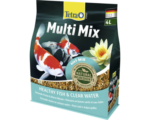 Nourriture Tetra Pond Multi Mix 4 en 1 pour poissons de bassin, sac de 4 litres, ingrédients naturels pour poissons sains et eau claire.