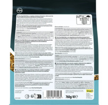 Dos de l'emballage de nourriture Tetra Pond Multi Mix avec instructions de nourrissage, ingrédients, poids 760 grammes et 4 litres, logo Tetra et symbole protection UV.