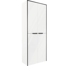 Armoire à deux portes blanche avec poignées noires et cadre noir.