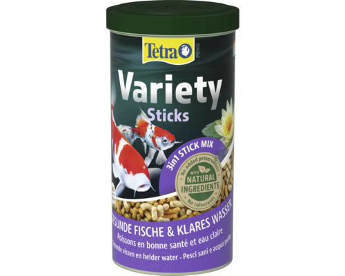 TetraPond Teichfischfutter Variety Sticks 1 L Tetra Pond Variety Sticks Fischfutter in einer Dose, 3 in 1 Mischung mit natürlichen Inhaltsstoffen für gesunde Fische und klares Teichwasser.