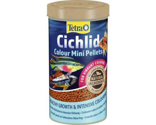 Nourriture pour poissons Tetra Cichlid Colour Mini Pellets pour cichlidés avec ingrédients naturels pour croissance saine et coloration intense.