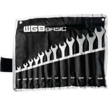 Jeu de clés plates WGB Basic en trousse enroulable noire, 12 pièces, tailles 1/4 à 15/16 pouce, acier chrome-vanadium.