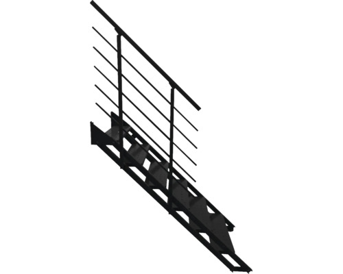 Schwarze Metalltreppe mit Geländer und Handlauf