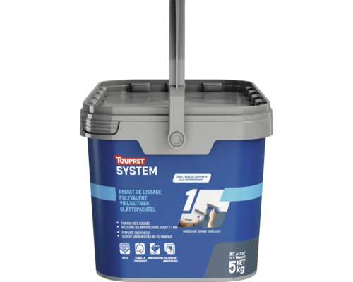 Toupret System Enduit de lissage polyvalent en seau de 5 kilogrammes pour l'intérieur, lisse les irrégularités jusqu'à 3 millimètres.