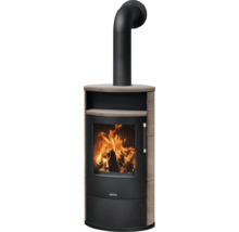 Poêle à bois Justus avec revêtement en pierre naturelle, grande vitre et feu brûlant, conduit de fumée inclus.
