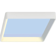 Quadratische, weiße LED-Deckenleuchte in minimalistischem Design.