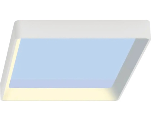 Quadratische, weiße LED-Deckenleuchte in minimalistischem Design.