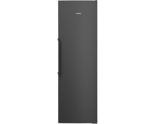 Réfrigérateur ou congélateur Siemens pose libre, aspect inox noir avec poignée verticale.