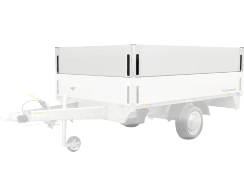 Remorque Humbaur avec rehausse de ridelles et roue jockey.