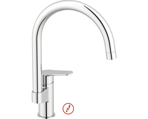 Robinet de cuisine basse pression SERIES SABIK chrome Mitigeur de cuisine chromé à bec haut courbé et levier unique, compatible basse pression.