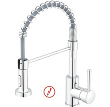 Mitigeur de cuisine en chrome avec bec flexible, ressort hélicoïdal et douchette extractible, adapté pour basse pression.