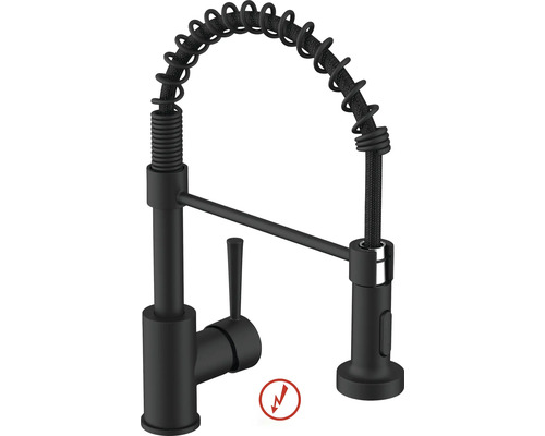 Robinet de cuisine flexible basse pression SERIES TIBER noir mat Mitigeur de cuisine avec douchette flexible, noir, basse pression